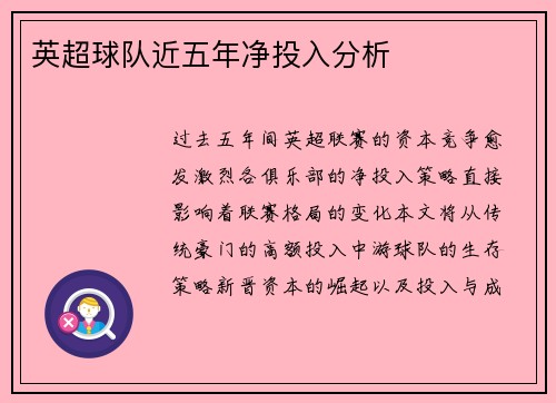 英超球队近五年净投入分析
