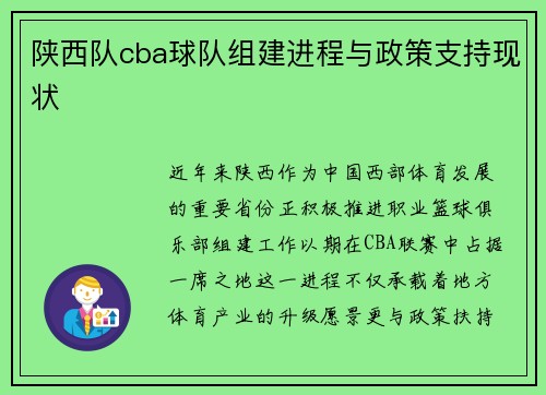 陕西队cba球队组建进程与政策支持现状